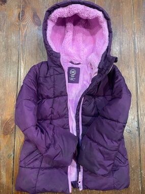 wonder nation Purple Puffer Jacket with Pink Fleece Hood